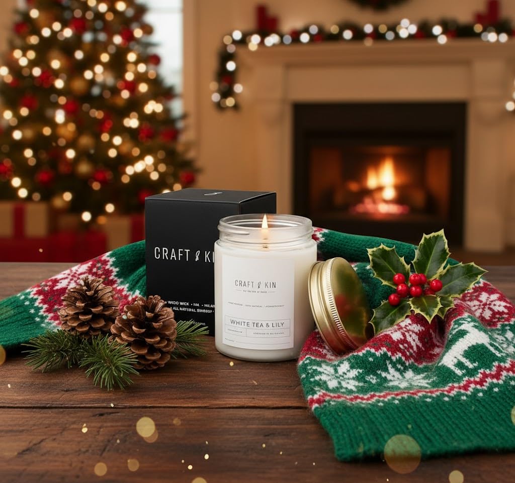 Wood wick burning in Craft & Kin Patchouli & Amber candle