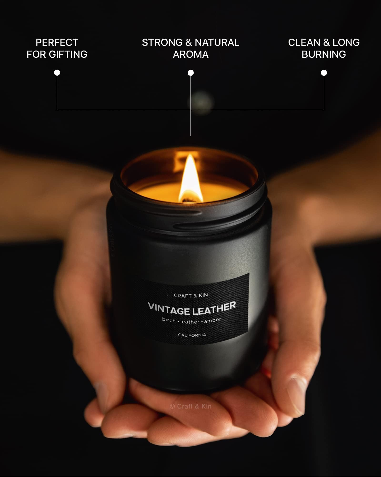 7.6 oz soy candle with wood wick burning warmly