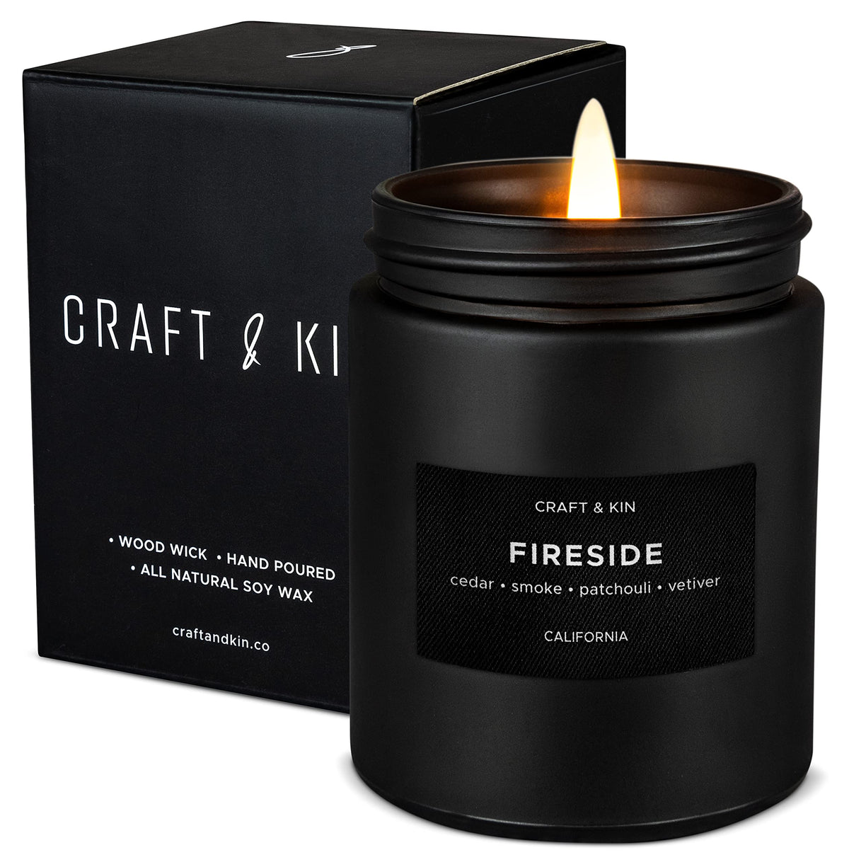 Craft & Kin Smokey Fireside Candle 7.6oz front view
