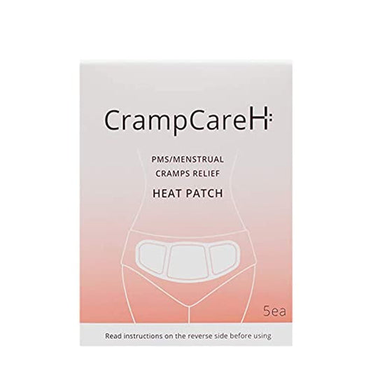 CrampCareH PMS heat patch with wide wings provides targeted lower abdomen coverage for comfort.