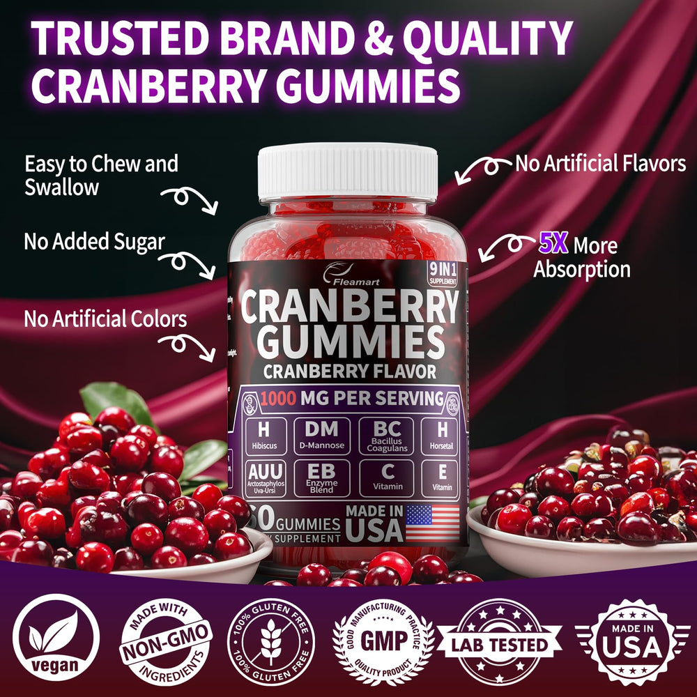 Ingredient icons: D-Mannose, Hibiscus, Vitamin C & Vitamin E