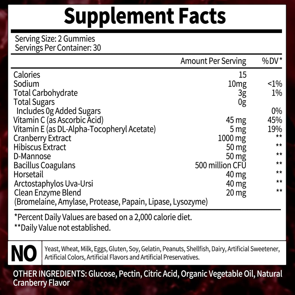 60-count Cranberry Gummies bottle with cranberry flavor