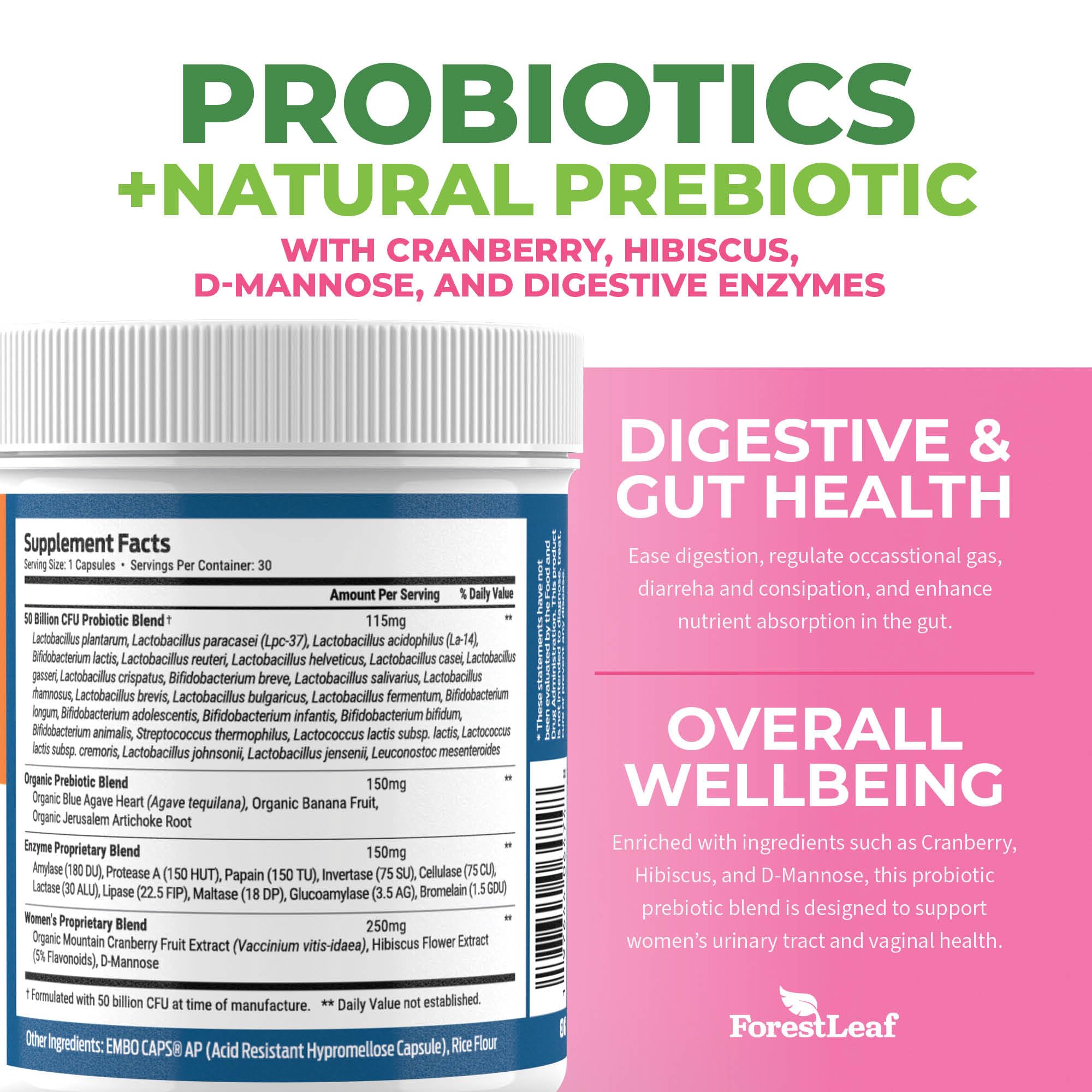 Cranberry, hibiscus and D-Mannose ingredients in women's probiotics