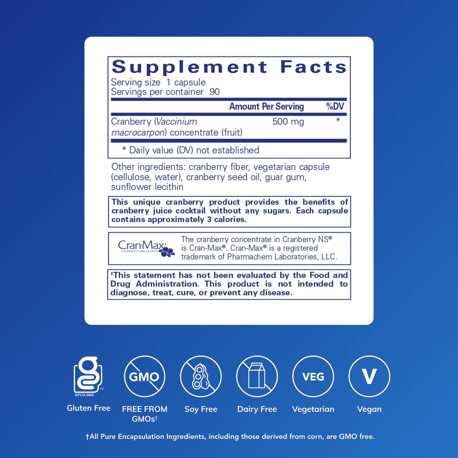 Cranberry NS capsules closeup showing convenient daily dosage.
