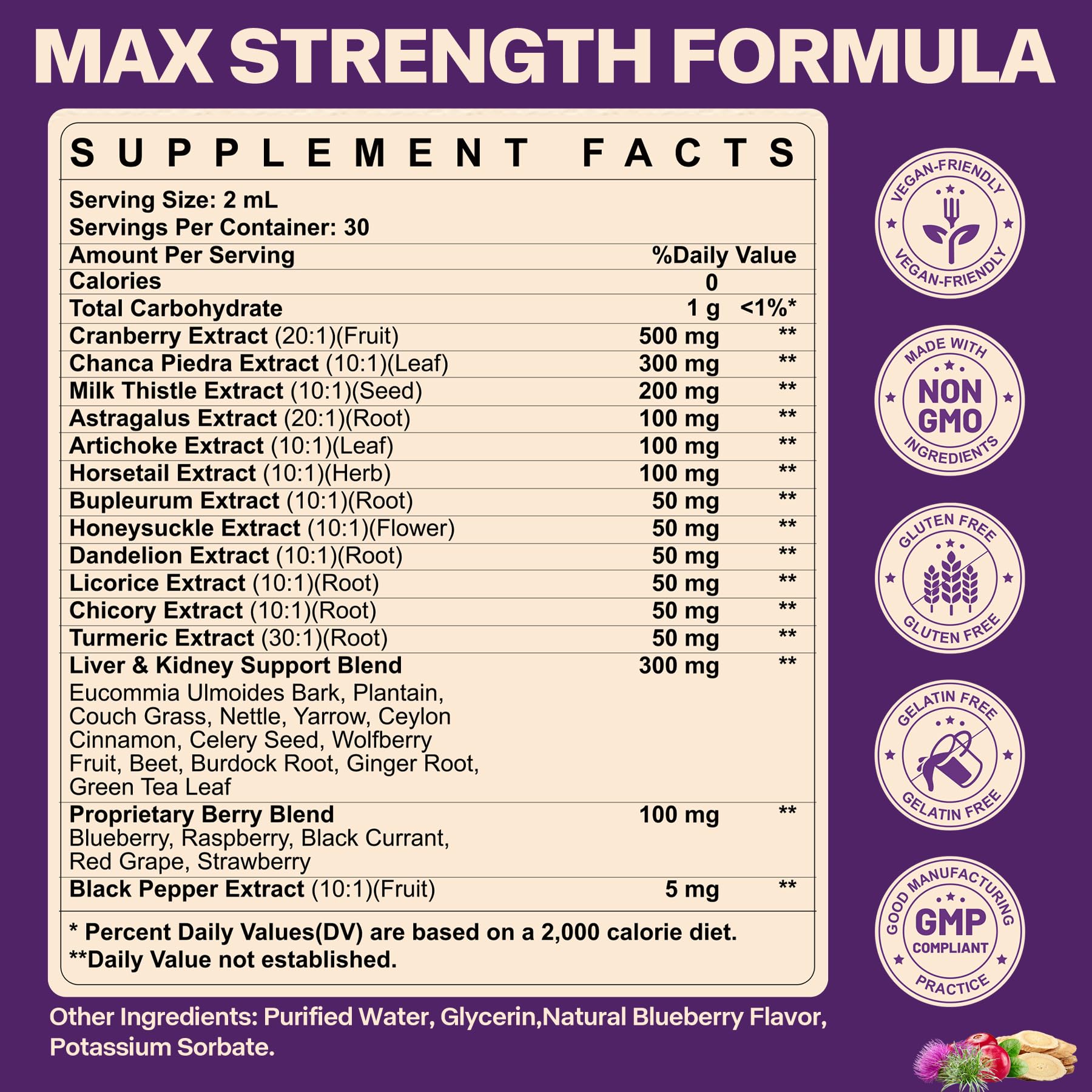 Cranberry PACs in liposomal drops for detox