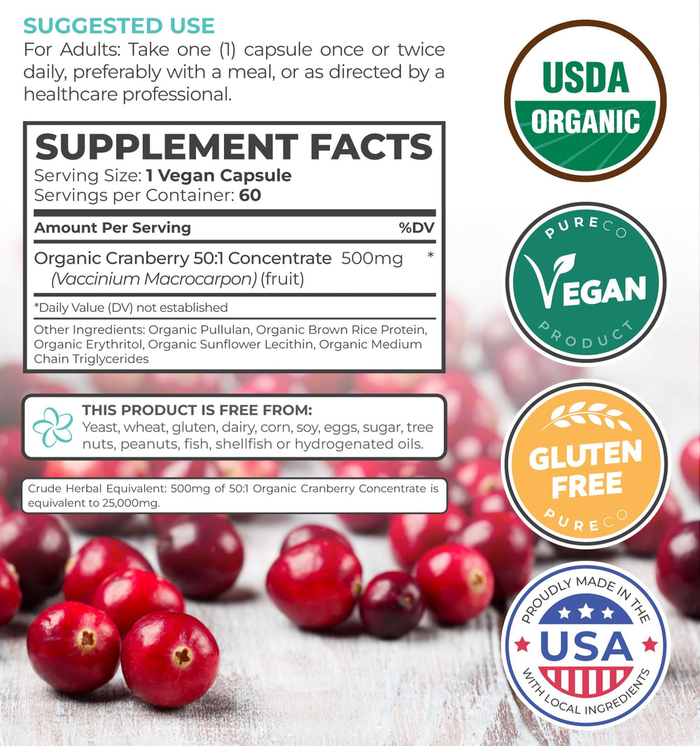 One capsule provides 25,000mg equivalent of cranberry concentrate