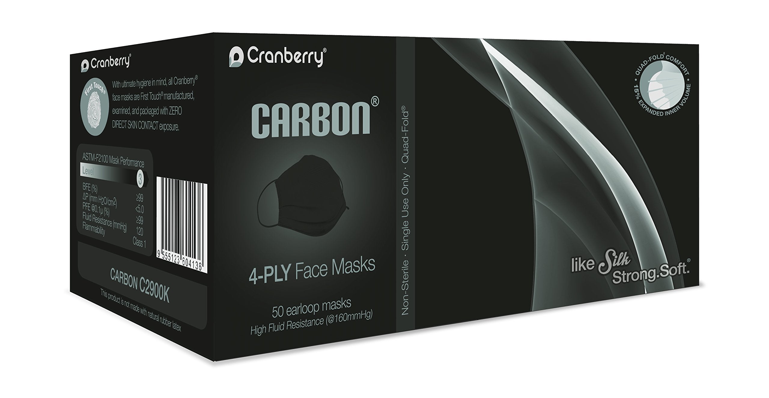 Cranberry USA C2900K carbon earloop mask in black - front view