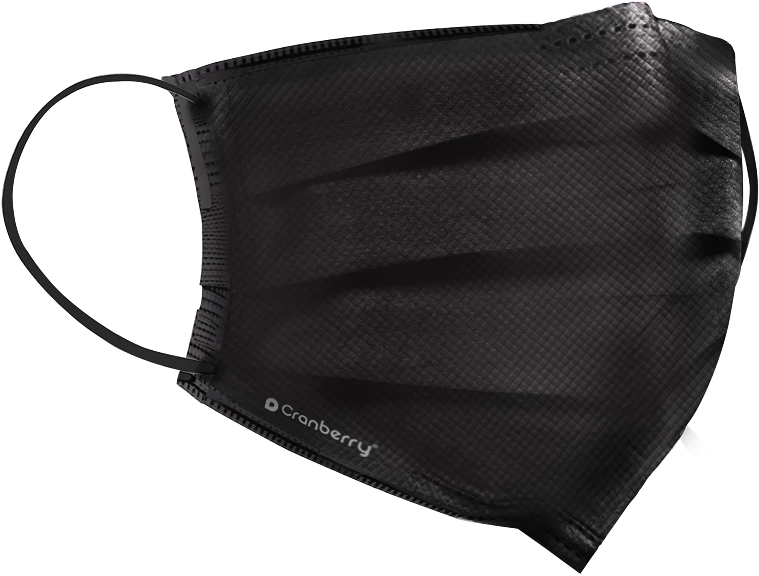Black Cranberry Carbon earloop mask, side view showing earloops and nose guard