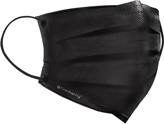 Black Cranberry Carbon earloop mask, side view showing earloops and nose guard