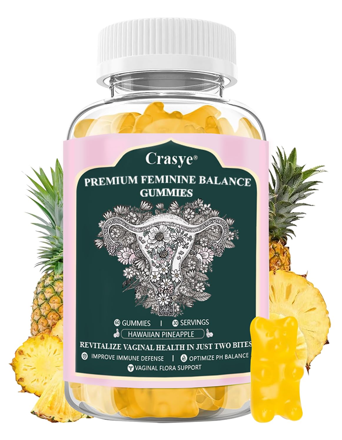 Crasye Premium Feminine Balance Gummies bottle and packaging