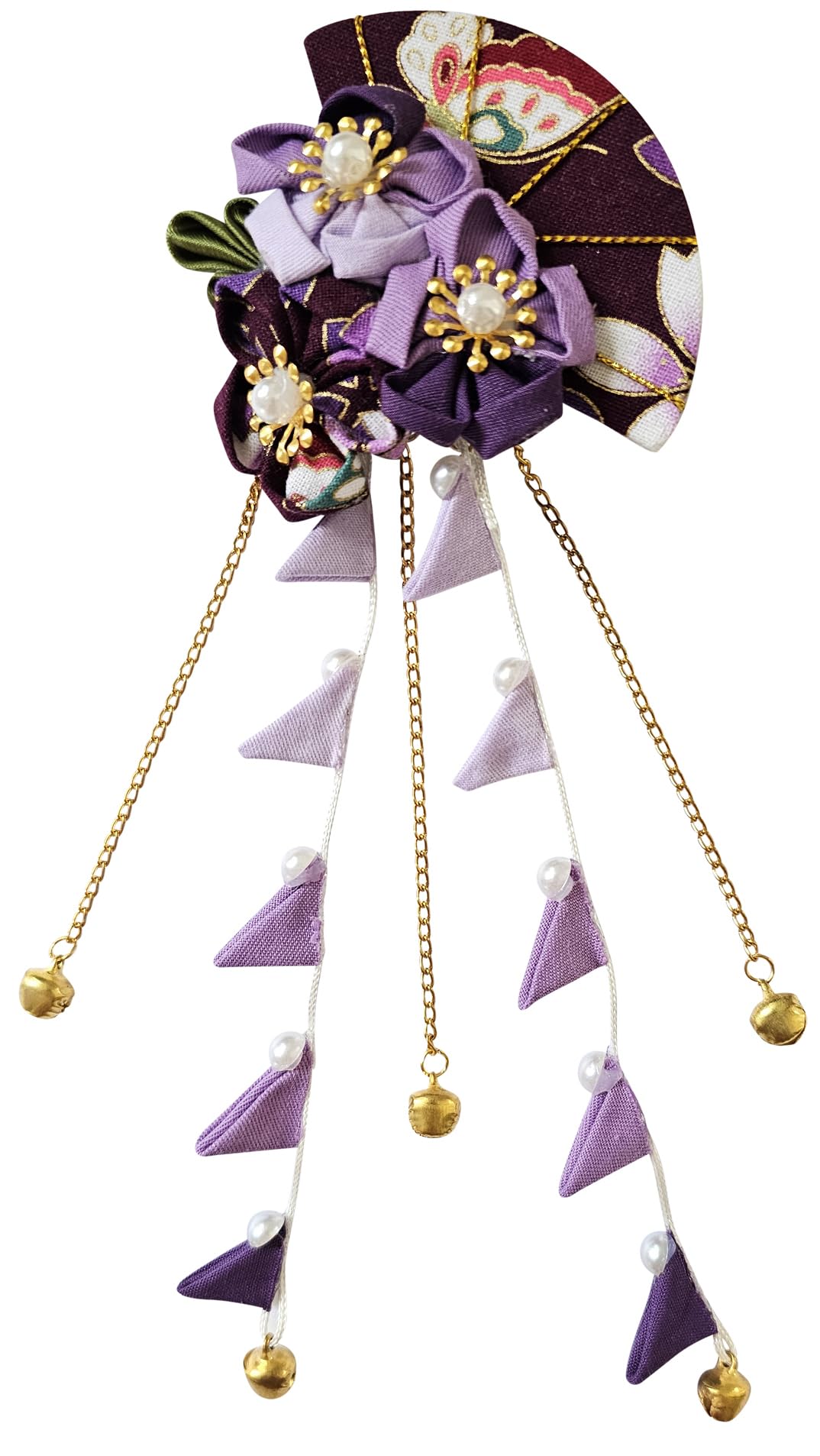 CRB Fashion Japanese kimono flower hairclip in purple, close-up for elegant styling.