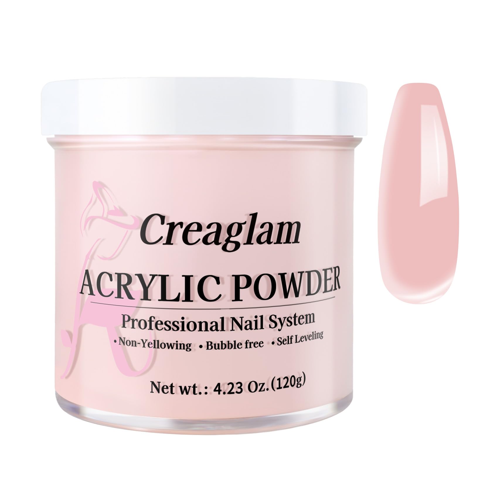 Creaglam acrylic powder 120g jar close-up highlighting premium formula for extensions