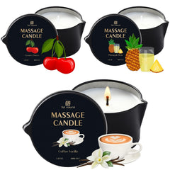 Cream Cherry scented massage oil candle in a metal jar