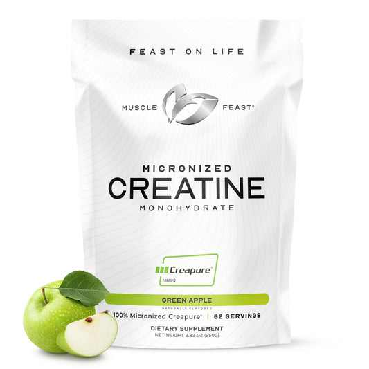 Front view of Muscle Feast Creapure Green Apple Creatine 250g bottle