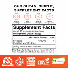 Serving scoop of Creapure creatine monohydrate powder in a glass