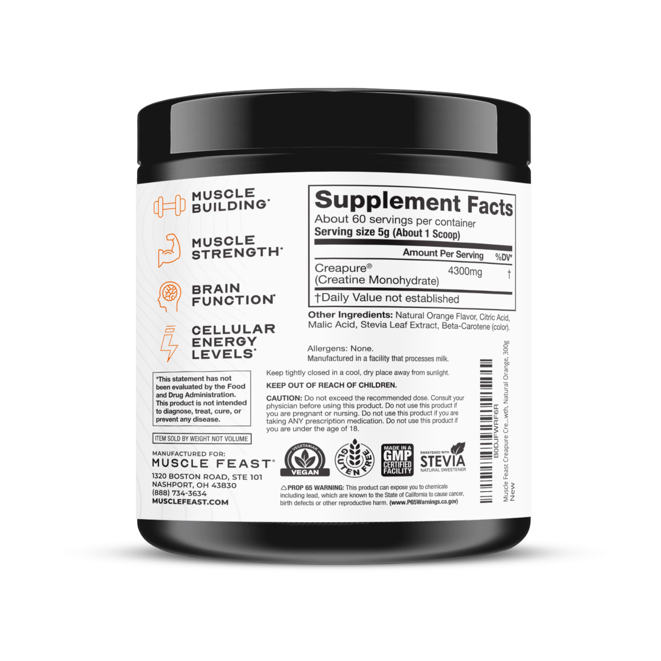 Natural Orange flavored Creapure creatine powder label graphic