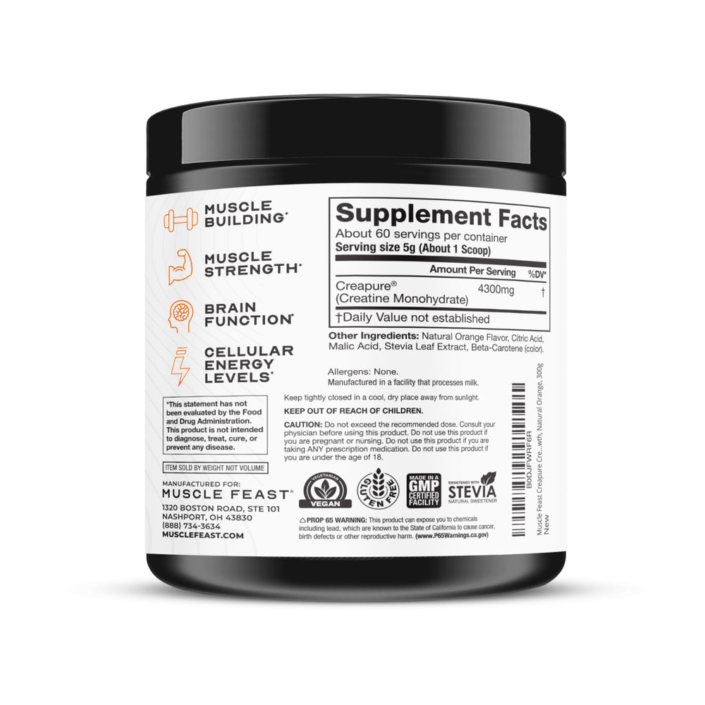 Natural Orange flavored Creapure creatine powder label graphic