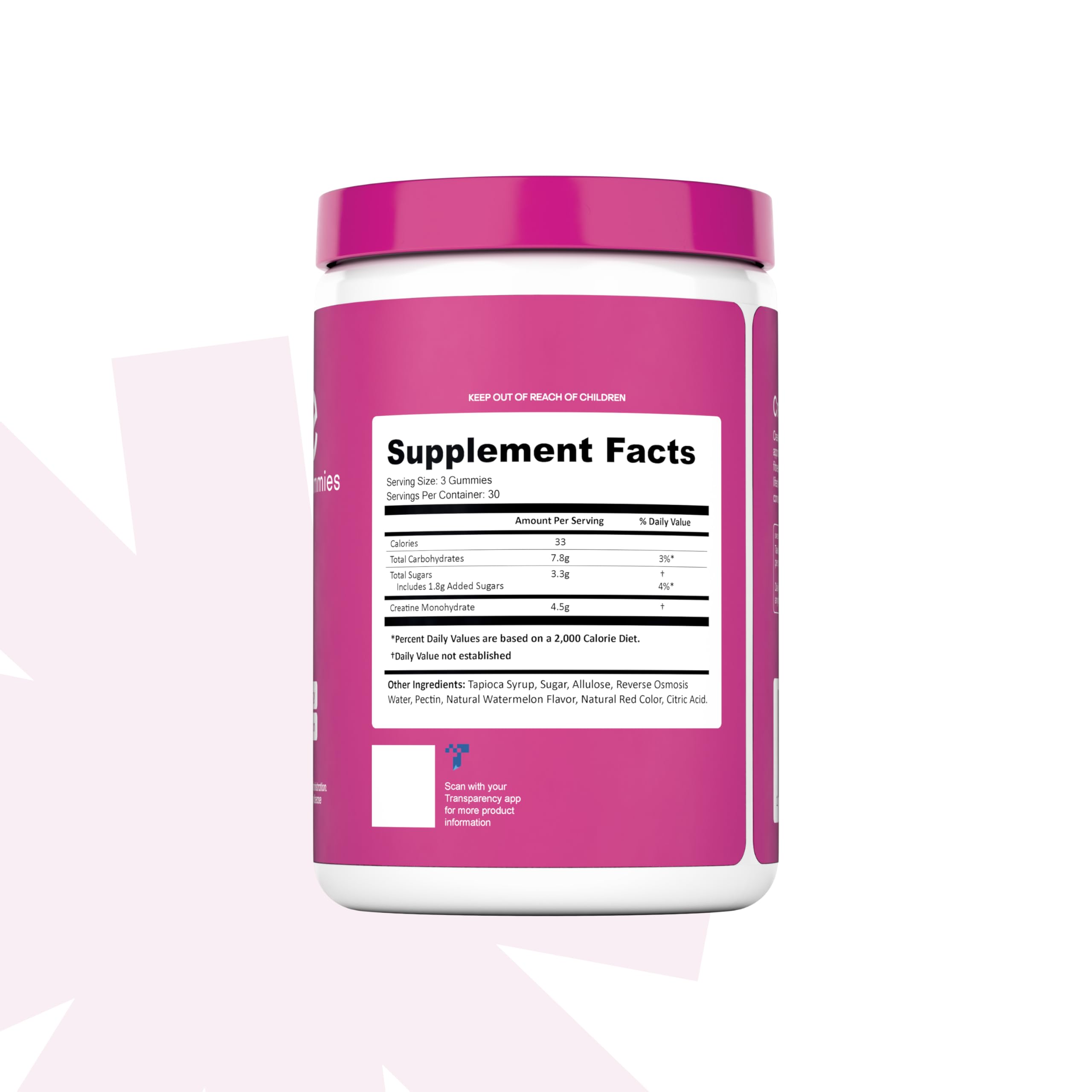 Create Creatine Gummies close-up texture emphasizes chewable convenience.