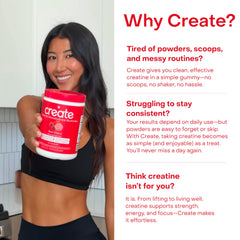 Label highlights vegan, Non-GMO, and gluten-free features on Create Gummies