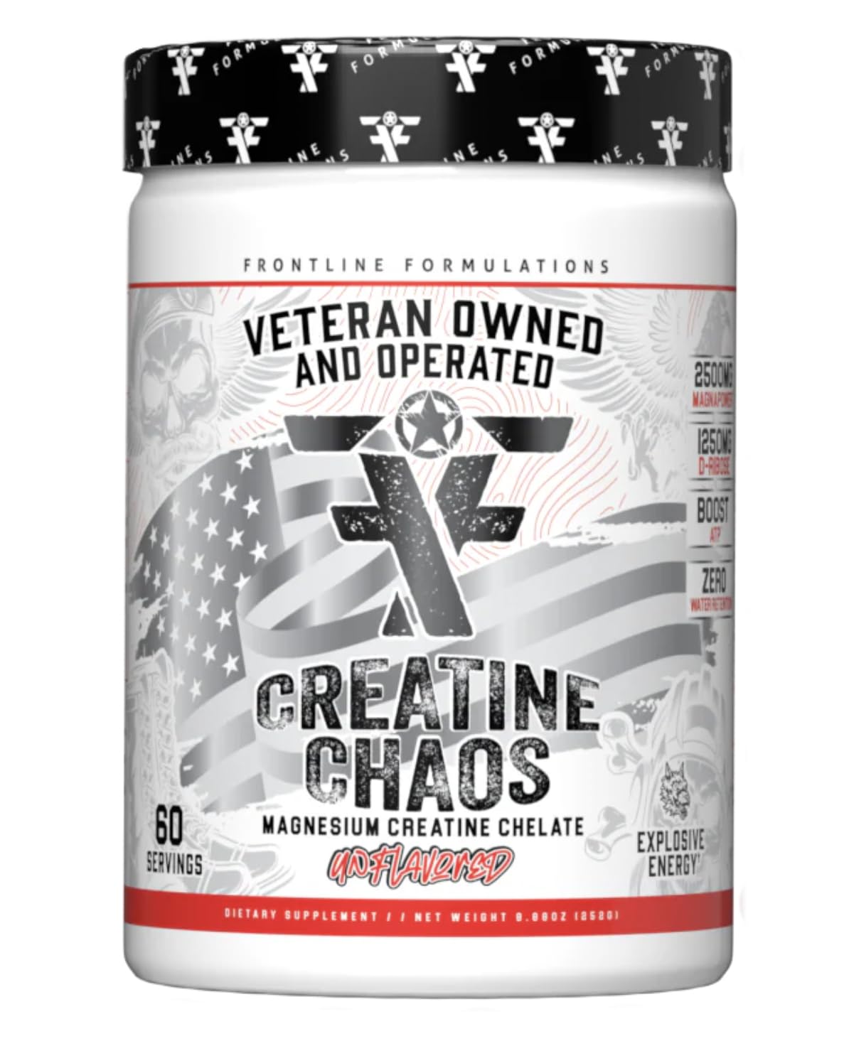 FRONTLINE FORMULATIONS Creatine Chaos bottle on a white background