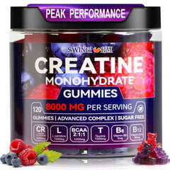 Front bottle of Raspberry & Blueberry Creatine Monohydrate Gummies, 120-count