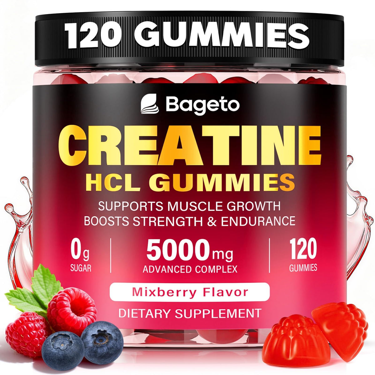 Creatine HCL Gummies bottle – 120 count, vegan sugar-free formula with turmeric and beet root