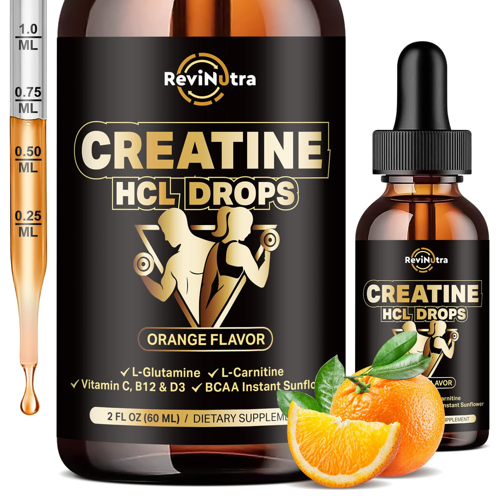 Creatine HCl liquid drops bottle with orange flavor, 1500 mg per serving