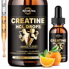 Creatine HCl liquid drops bottle with orange flavor, 1500 mg per serving