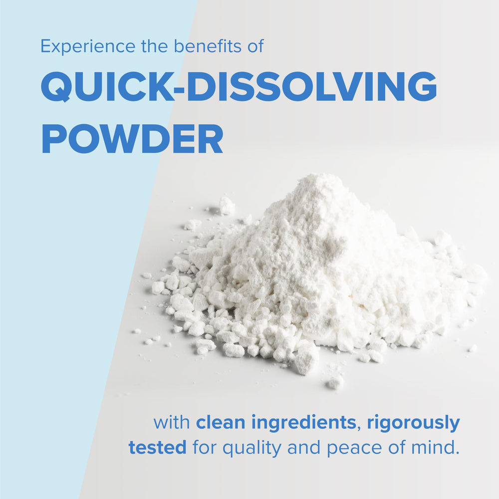 Close-up of dosage: 5 g creatine monohydrate and 3 g HMB per serving