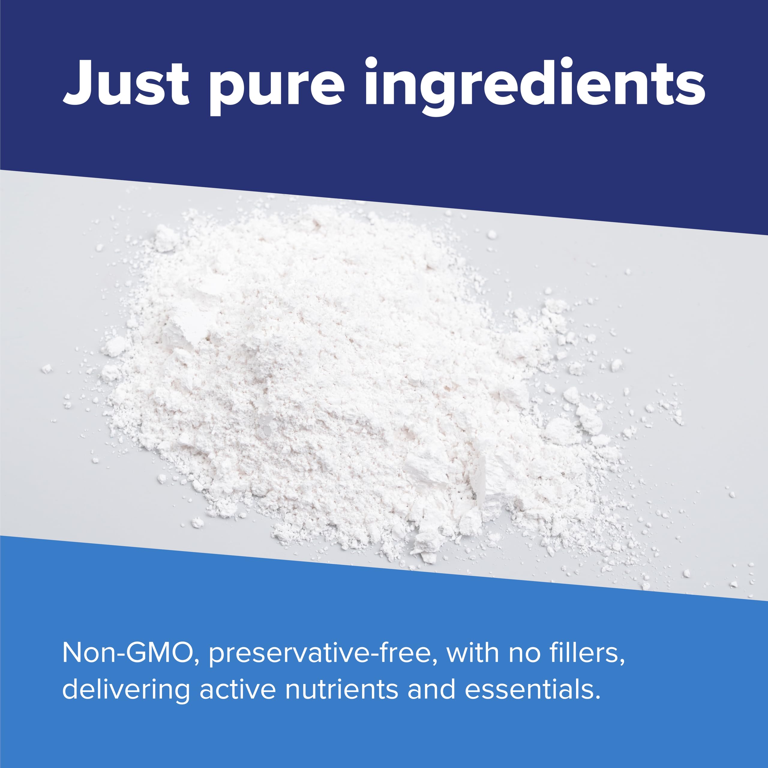 Unflavored powder shows no artificial sweeteners or dyes