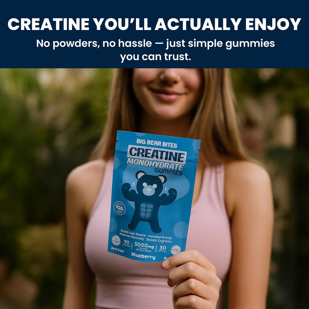 Close-up of blueberry-flavored creatine gummy