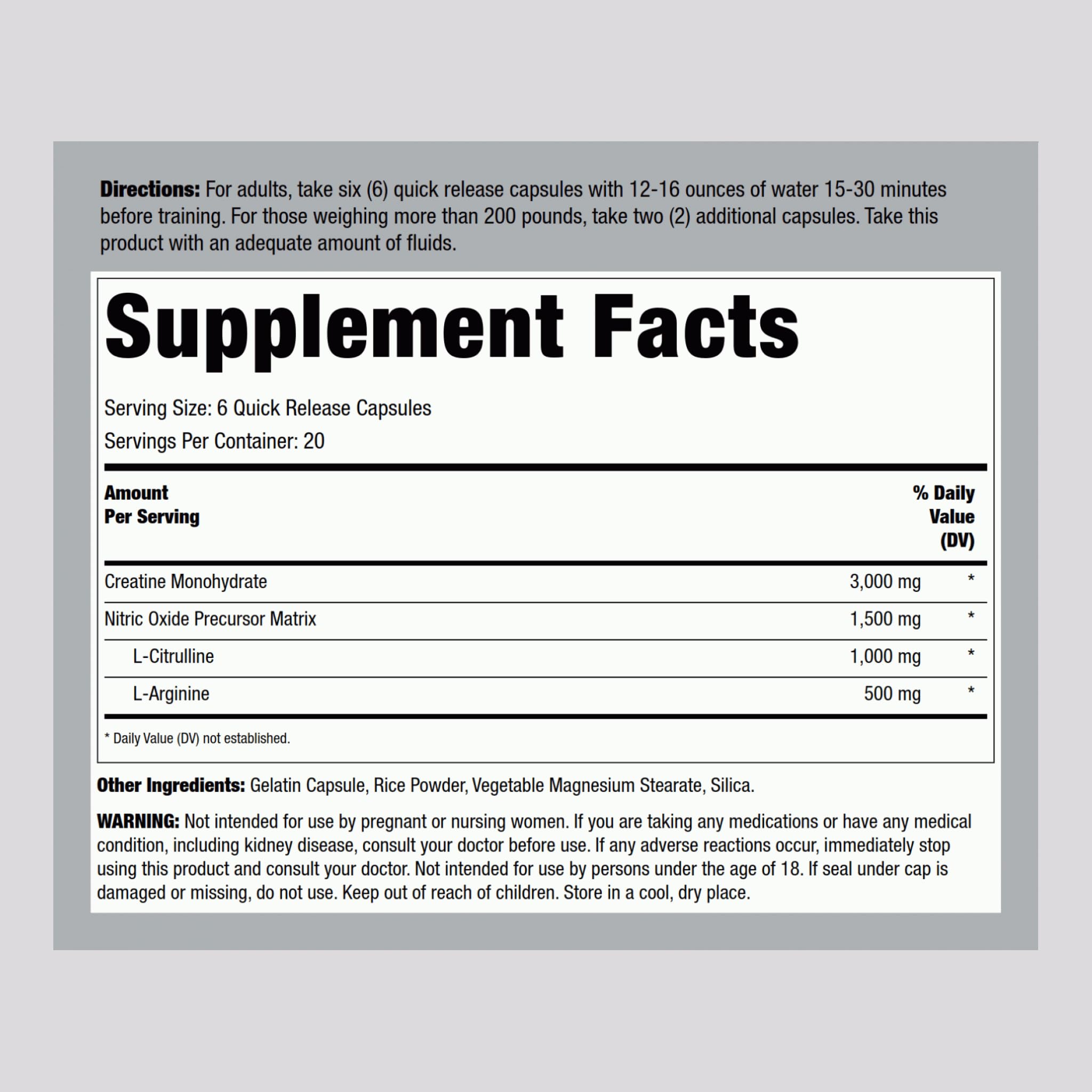 Creatine Monohydrate capsules 120-count package
