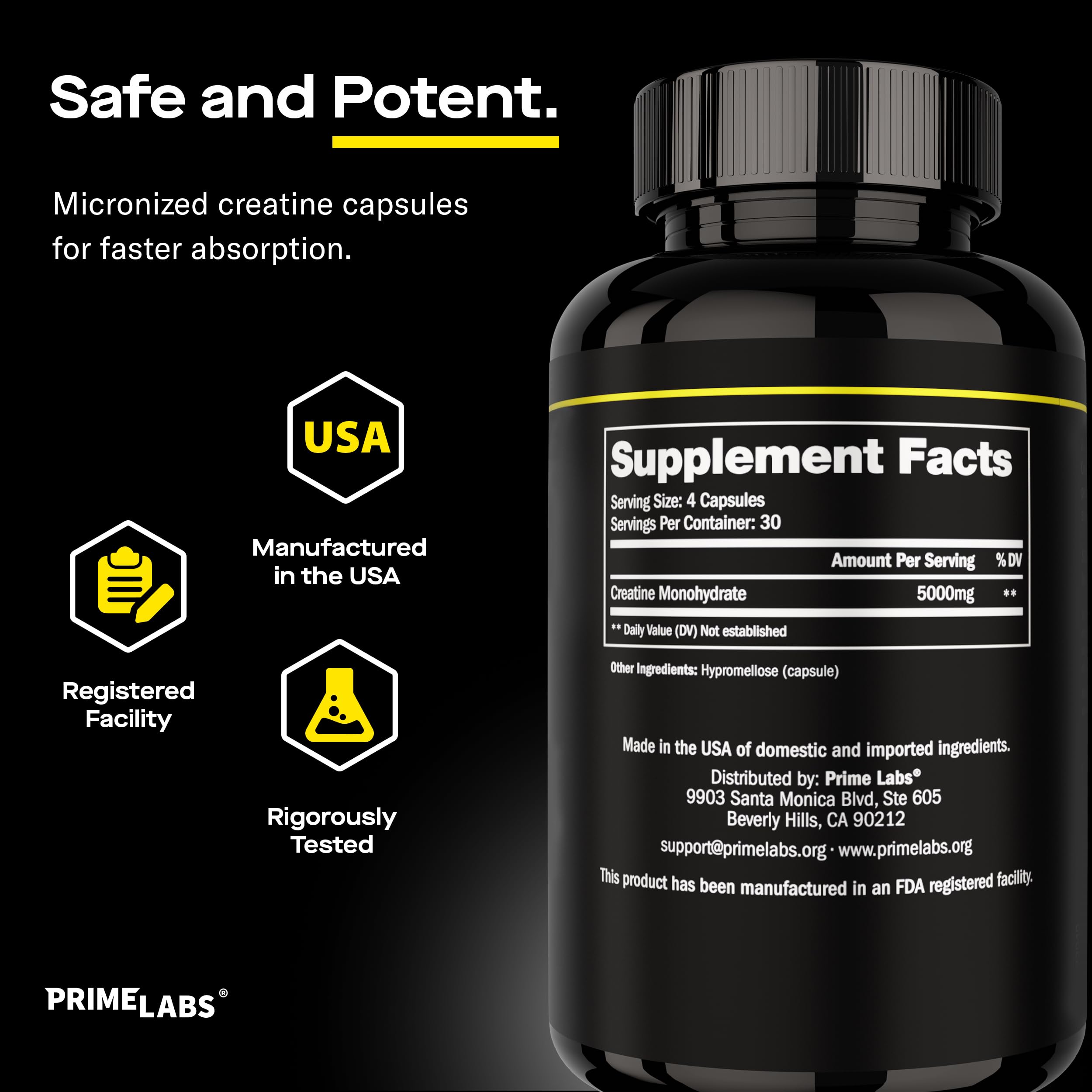 Creatine monohydrate capsules with packaging