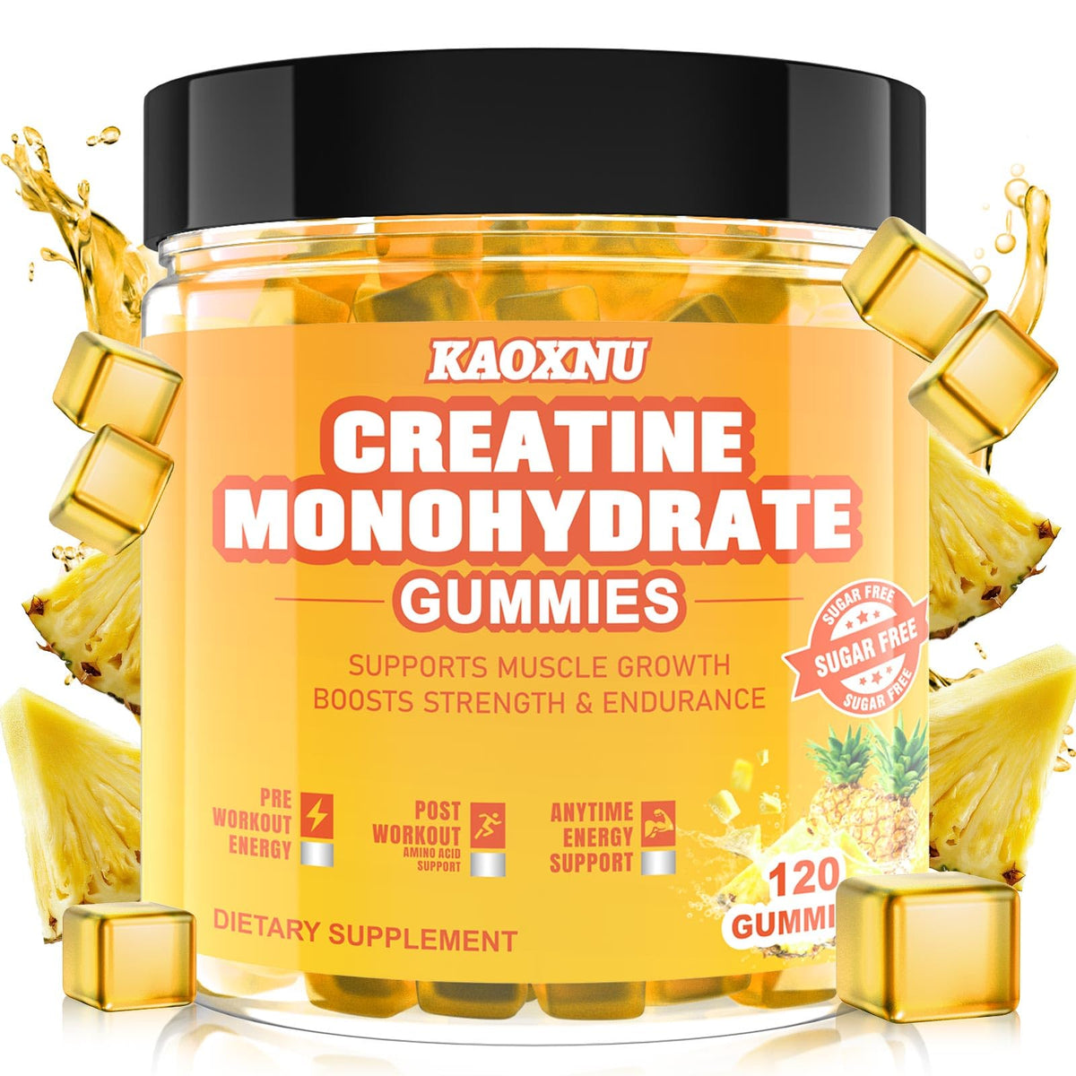 Creatine Monohydrate Gummies bottle – Pineapple flavor