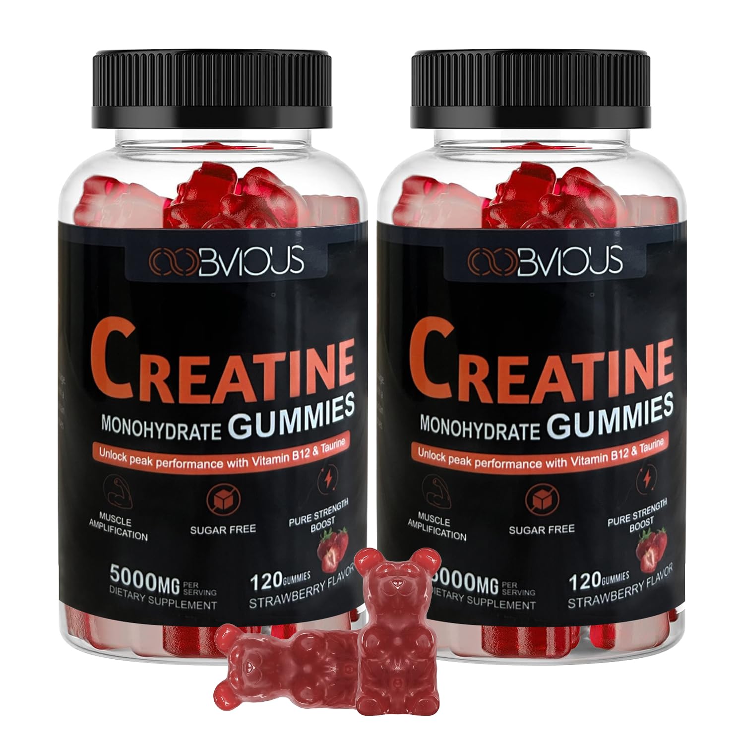 Creatine Monohydrate Gummies bottle label highlighting 5g per serving