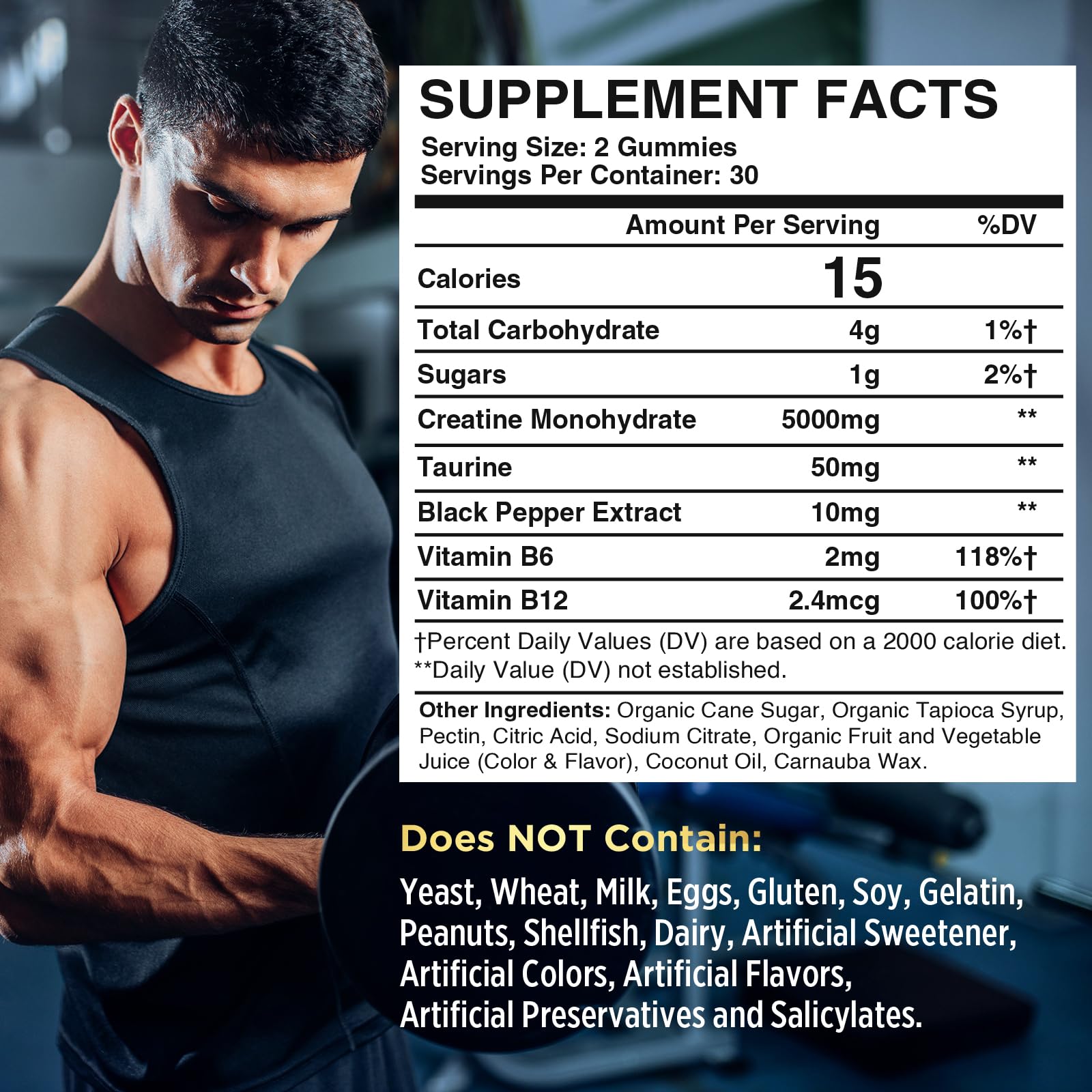 Creatine Monohydrate Gummies bottle label close-up