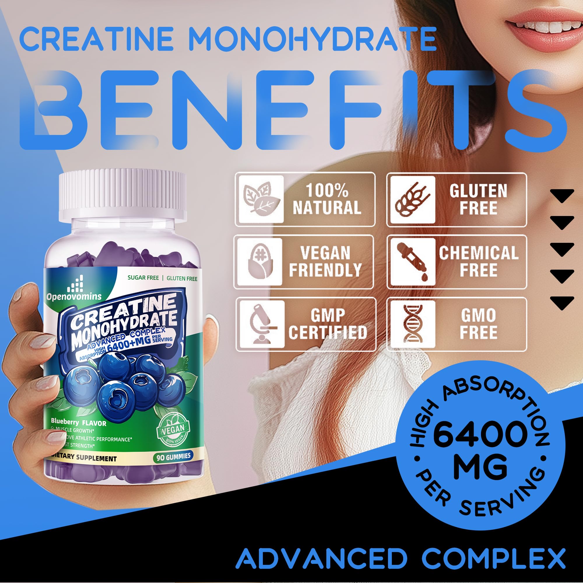 Nutrition facts label on Creatine Monohydrate Gummies bottle