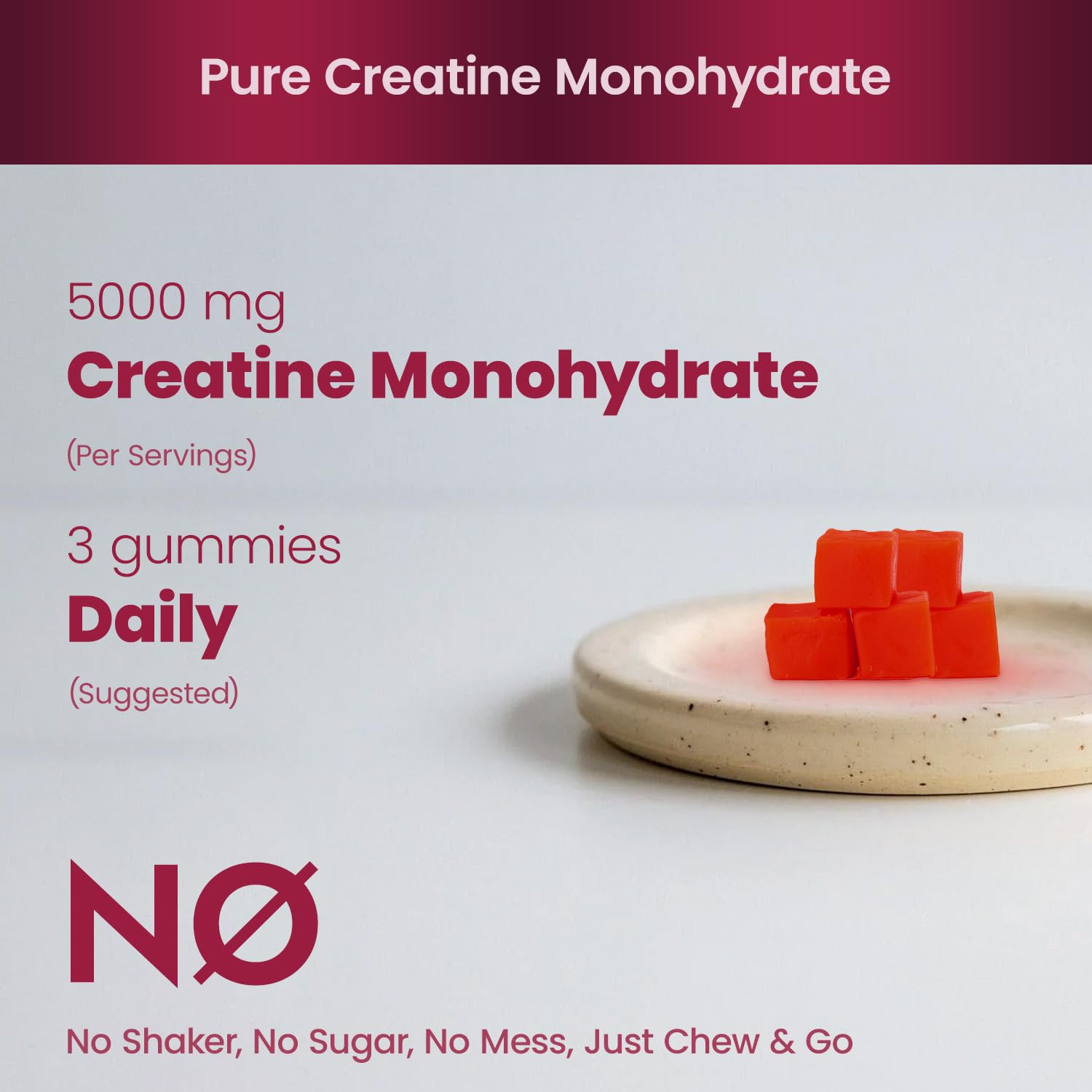 Close-up of sugar-free strawberry creatine gummies