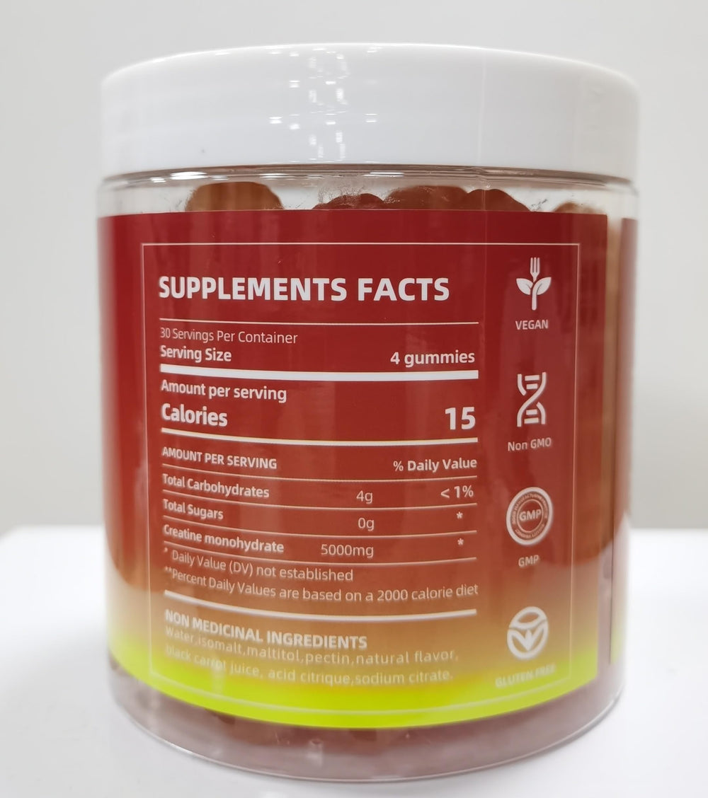 Lemon-mango flavored gummies in a bottle