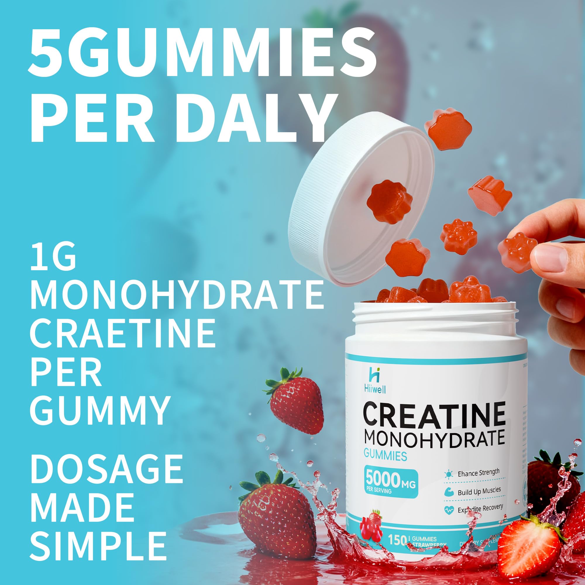Strawberry-flavored chewable creatine gummies
