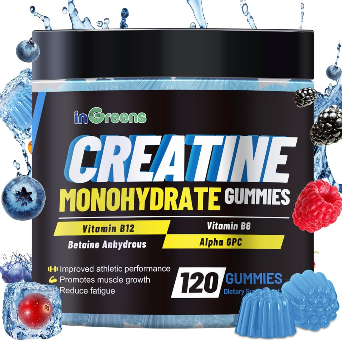Front view of Creatine Monohydrate Gummies 6g bottle