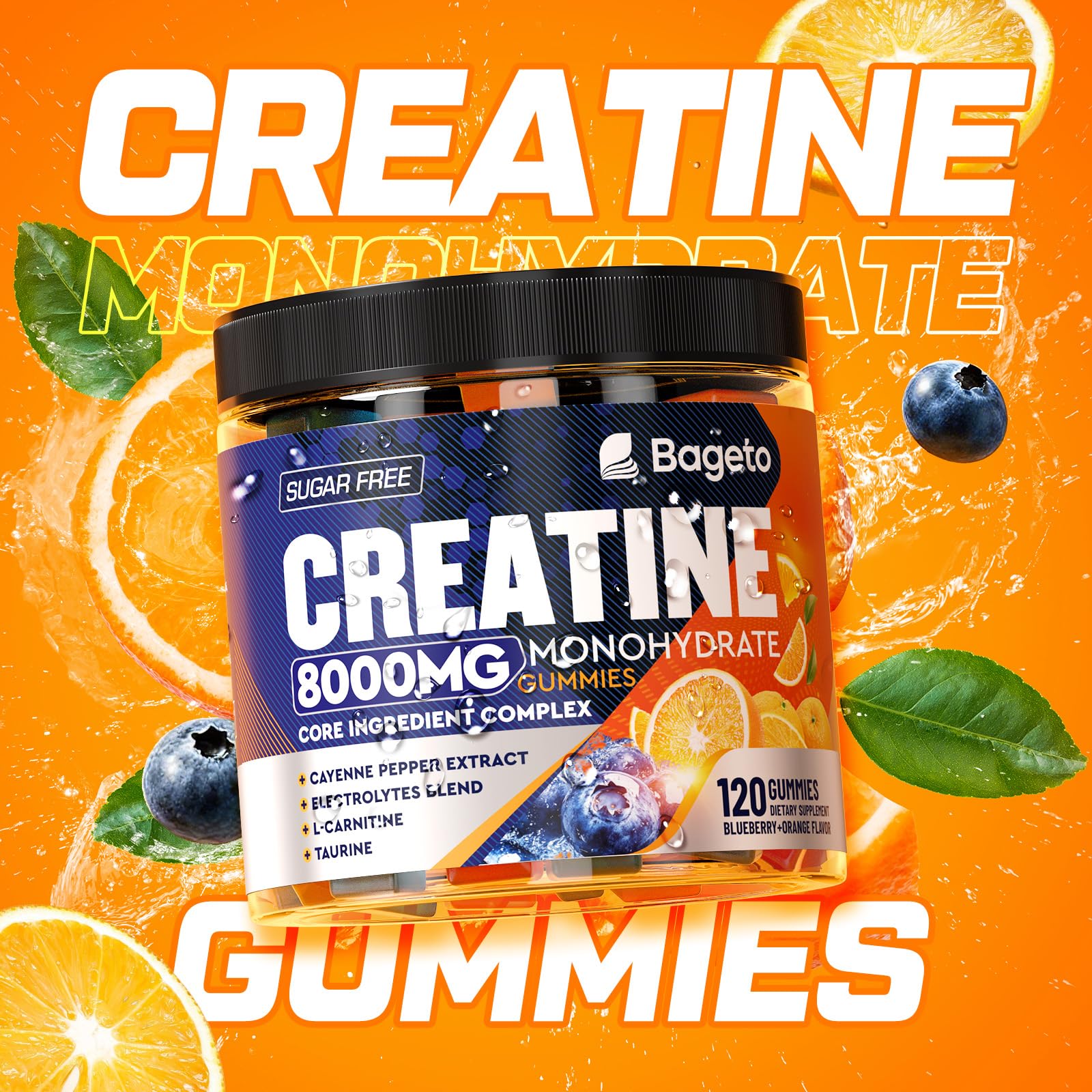 Gummies with label highlighting 5g creatine per serving and ingredients