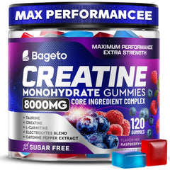 Front view of Creatine Monohydrate Gummies 8000mg bottle with 120 chewables