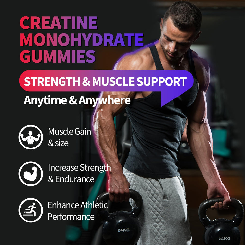 Close-up of raspberry-blackberry-blueberry flavored Creatine Monohydrate Gummies