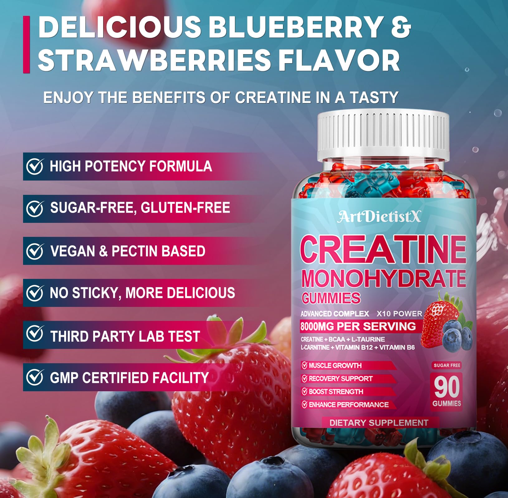 Blueberry-flavored Creatine Monohydrate Gummy close-up