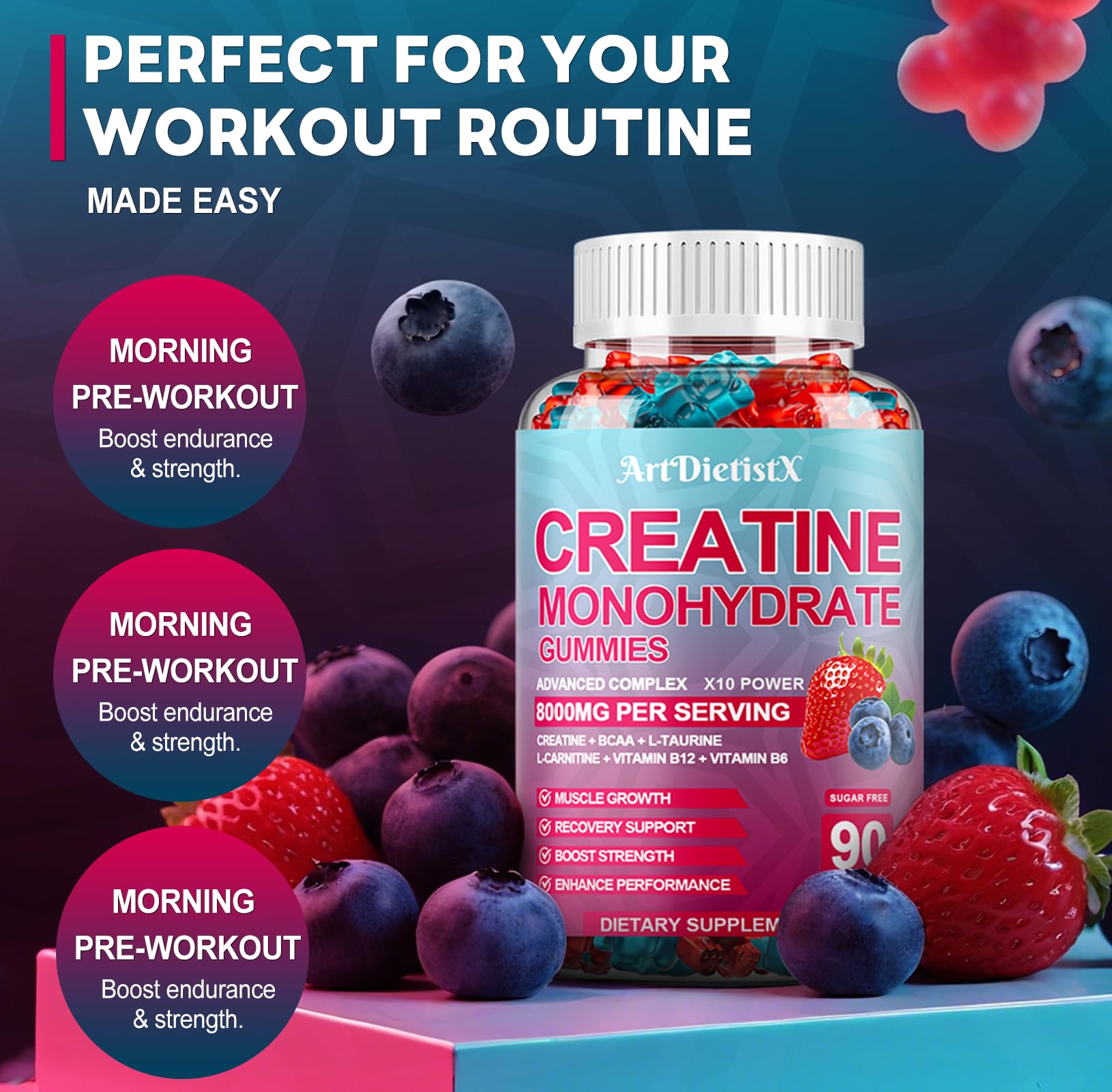 Assorted flavor chewable gummies for pre-workout
