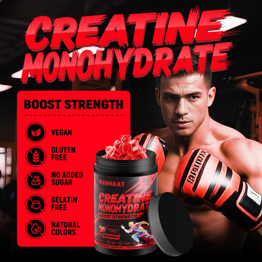 Close-up of the nutrition label on Creatine Monohydrate Gummies showing content.