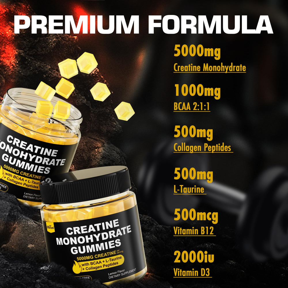 Gummies highlighting BCAA and collagen peptide ingredients