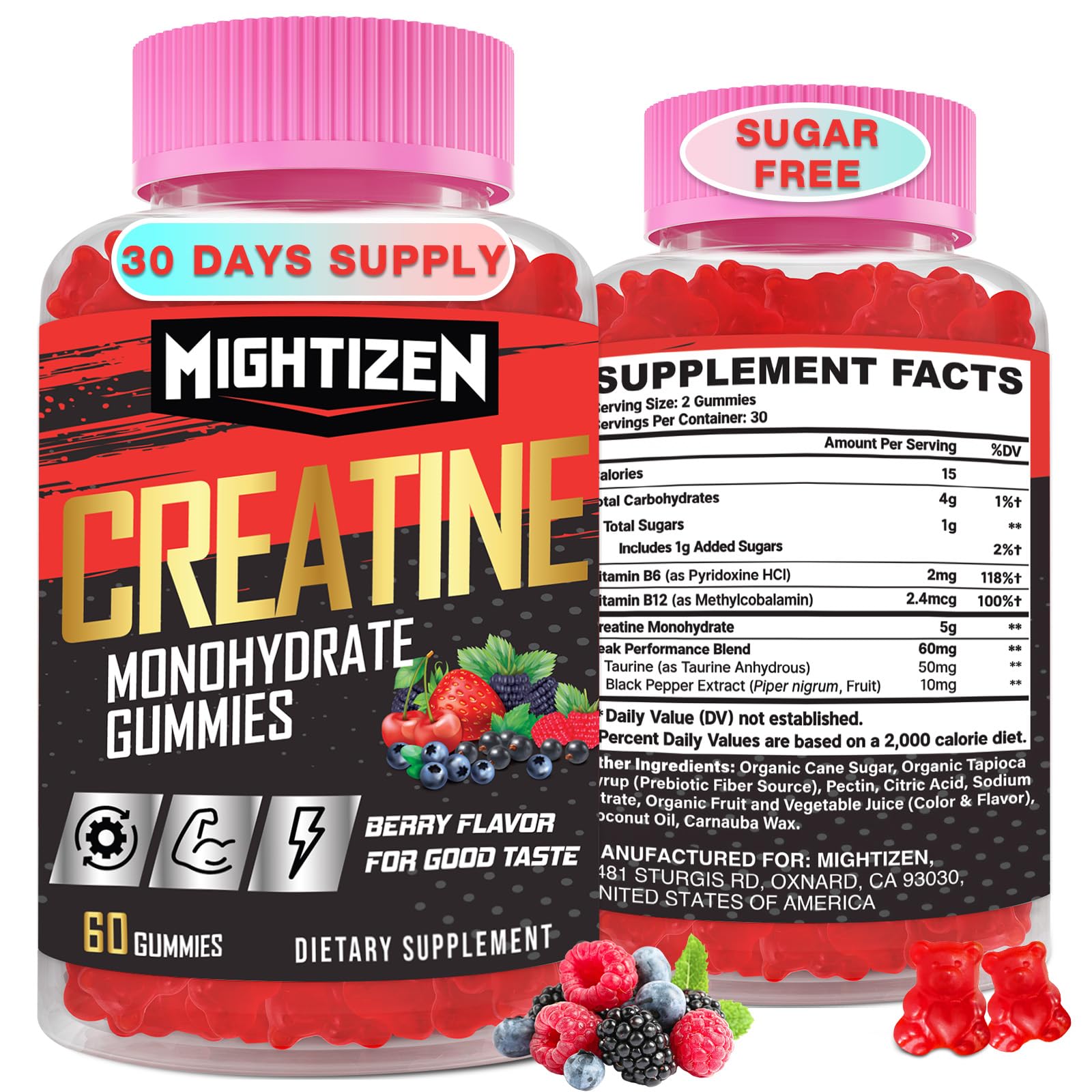 Berry Creatine Monohydrate Gummies bottle front view