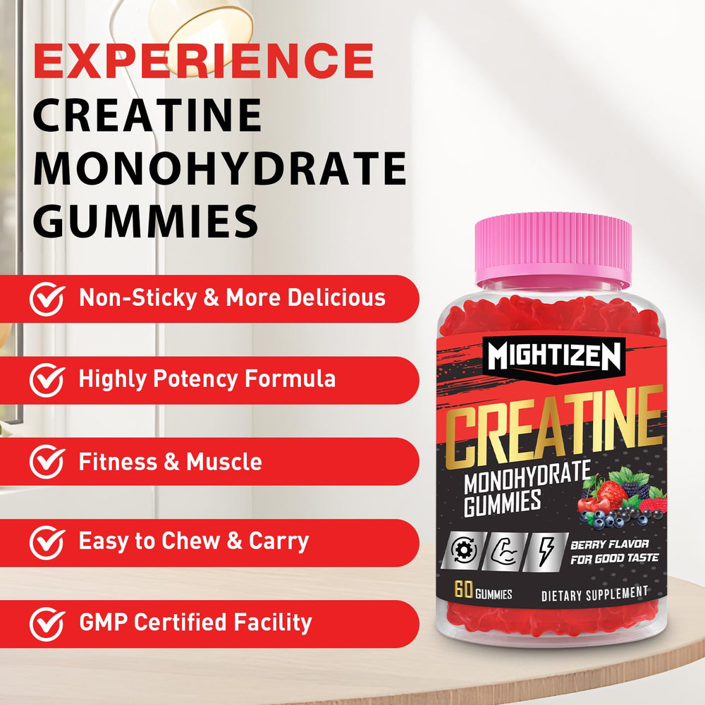 Close-up of berry-flavored Creatine Monohydrate Gummies